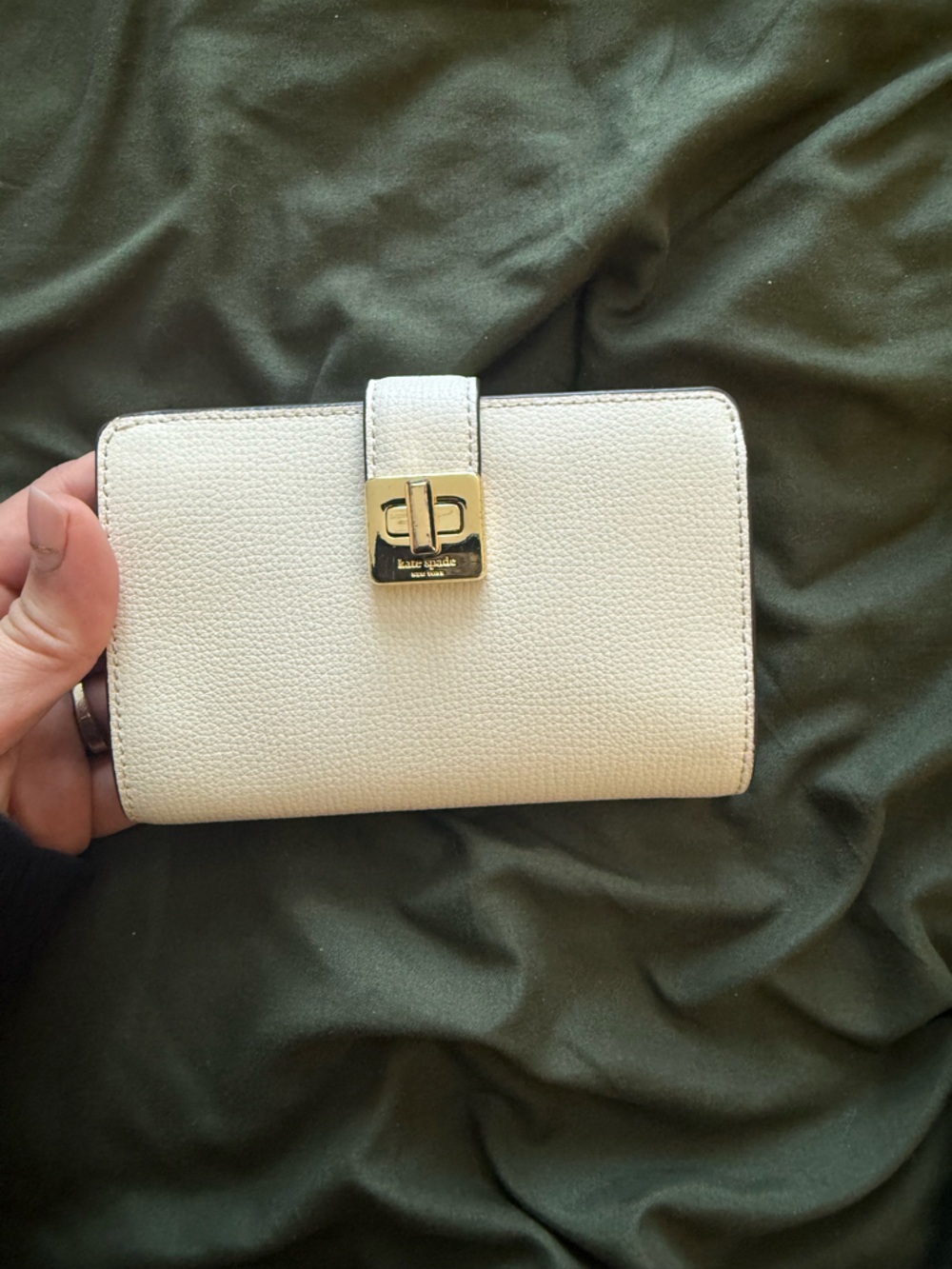 kate spade White Leather Wallet with Gold Turn-Lock